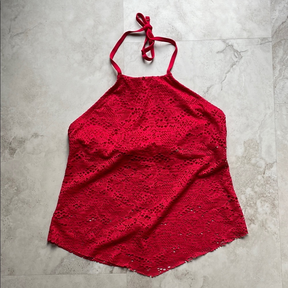 Vibrant Red Asymmetrical Halter Swim Tank Top